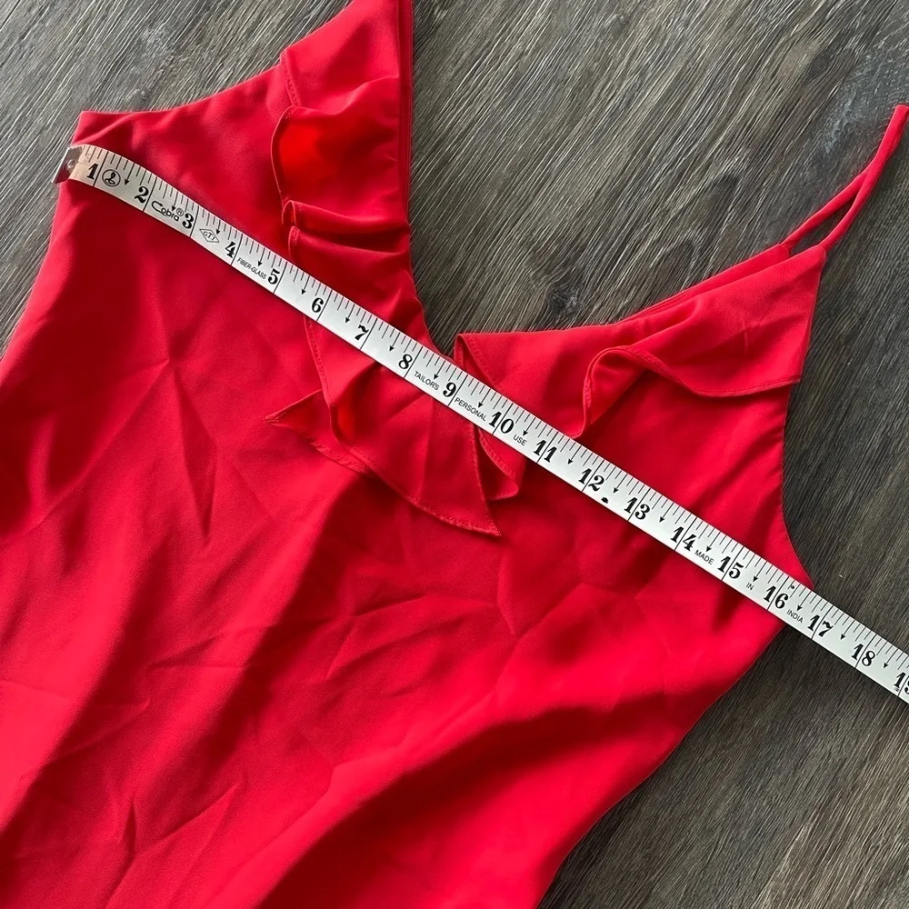 Amanda Uprichard | Red Spaghetti Strap Ruffled Asymmetrical Hem Mini Dress